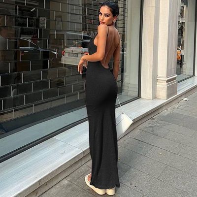 Fashion baru seksi tanpa punggung warna padat yang ramping gaun ikat