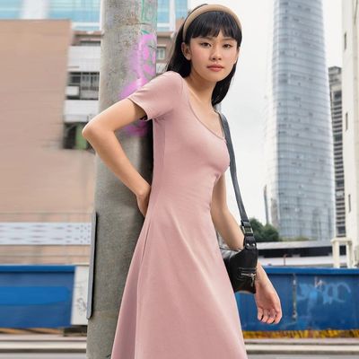 Fashion Street Photo Slim Solid Warna U - leher Pakaian lengan pendek