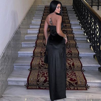Musim panas mode baru seksi Slit Slim pleated gaun tanpa tali