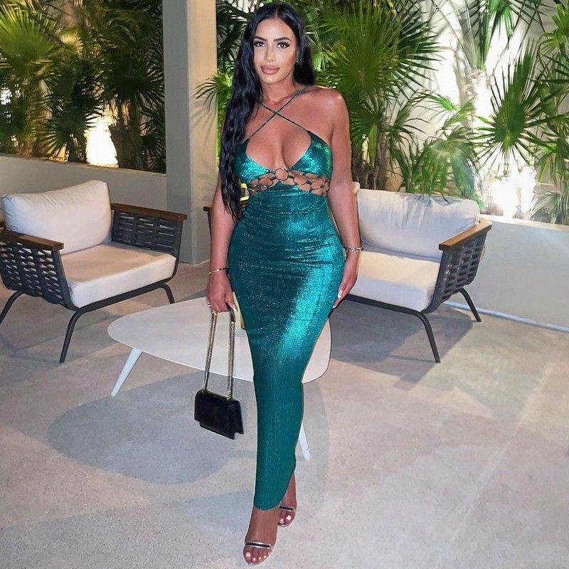 Berwarna-warni Sexy Cutout Halter Gaun Untuk Wanita Pesta Dan Malam Pakai