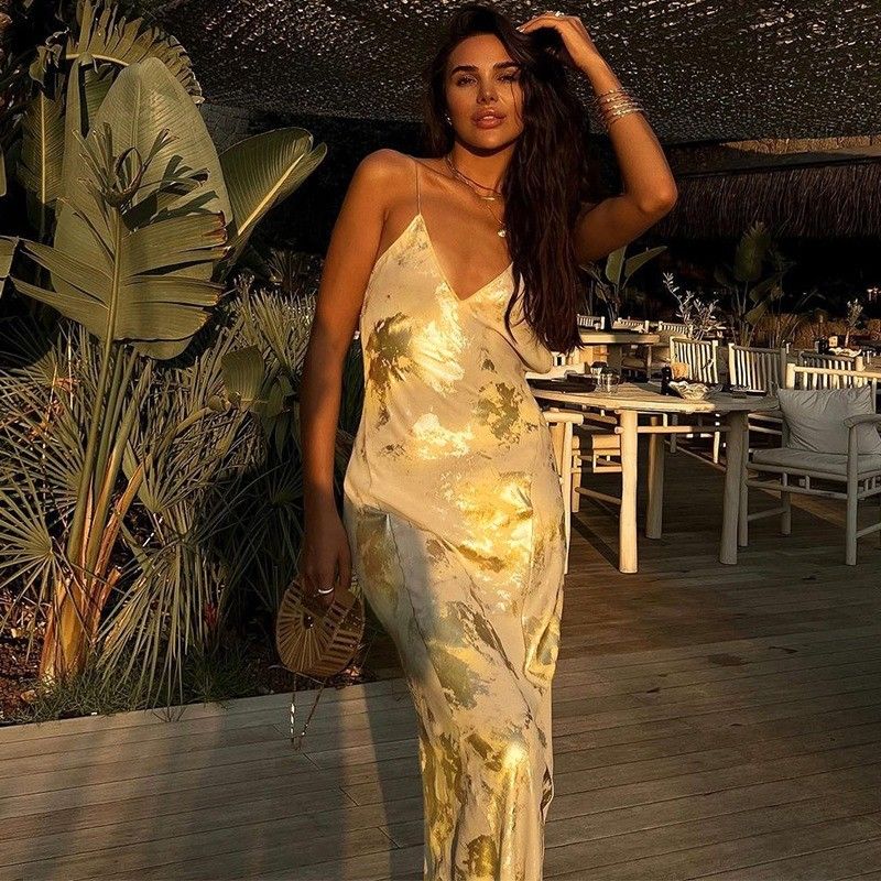 Ukuran XL Sexy Slip Dress Fashion Sexy Backless Hot Gold Slip Dress