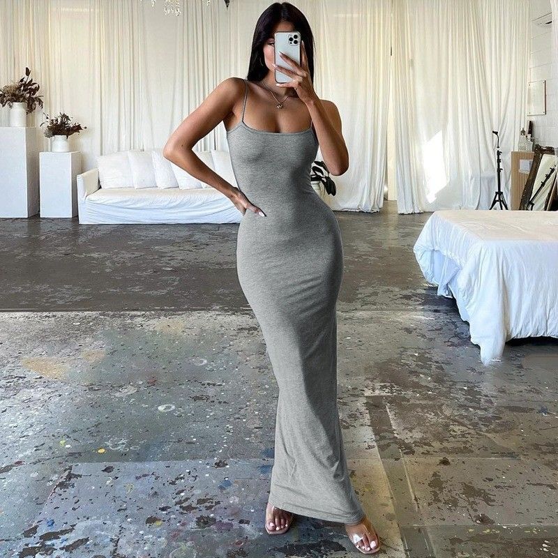 Fashion baru seksi tanpa punggung warna padat yang ramping gaun ikat