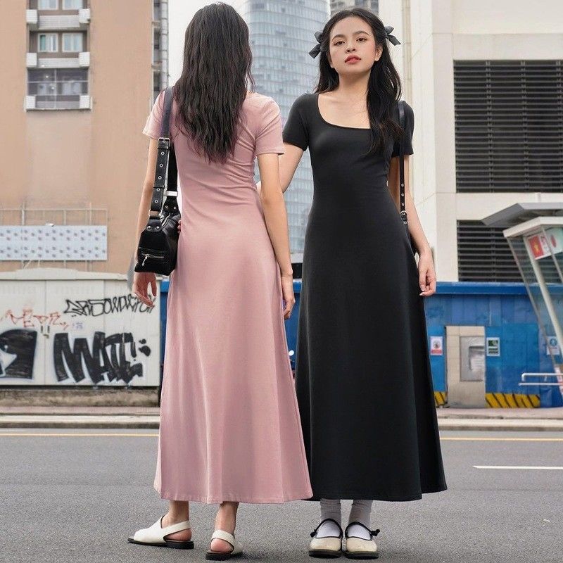 Fashion Street Photo Slim Solid Warna U - leher Pakaian lengan pendek